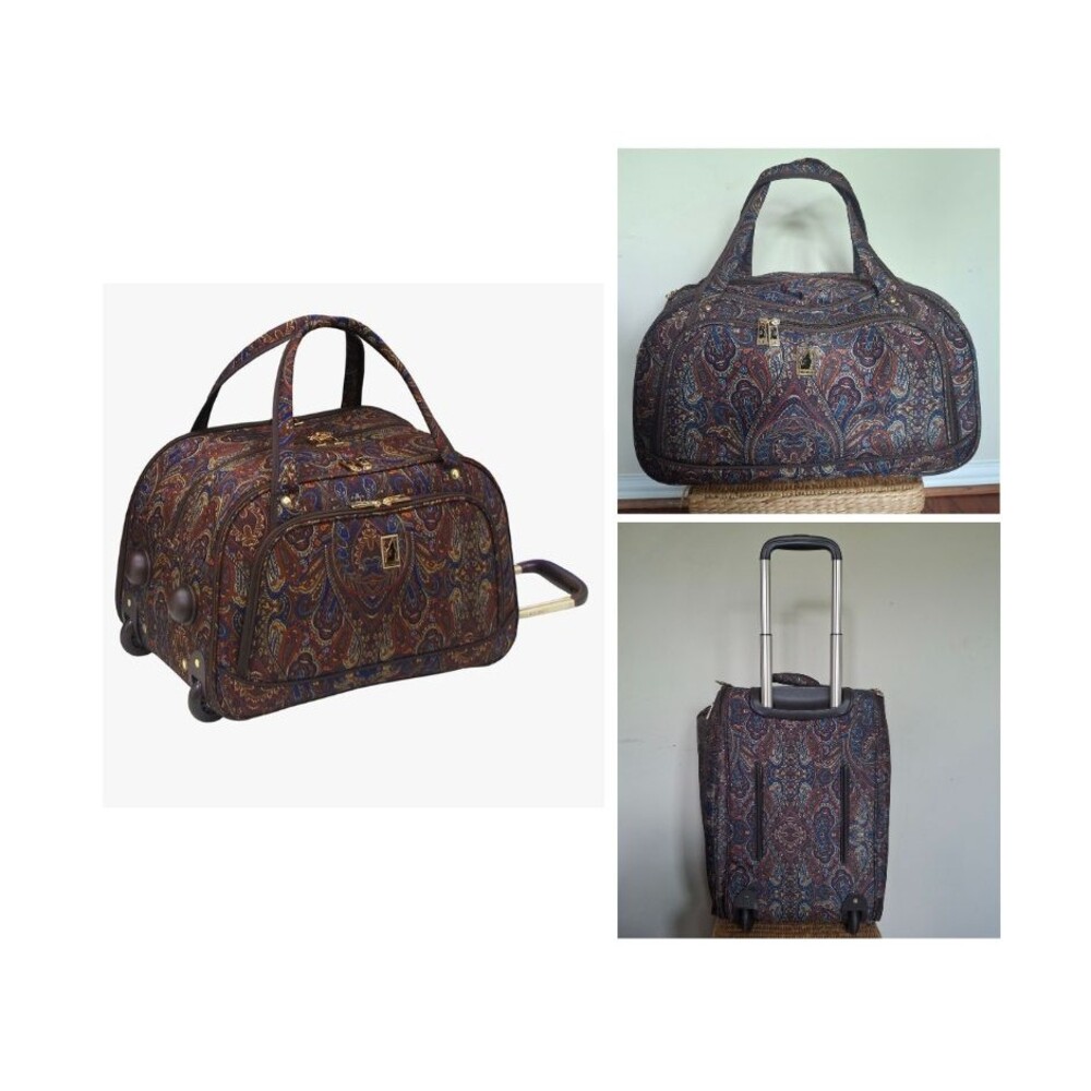 LONDON FOG Paisley Luggage Mayfair Brown 19" Rolling Wheel Carry On Duffel Bag
